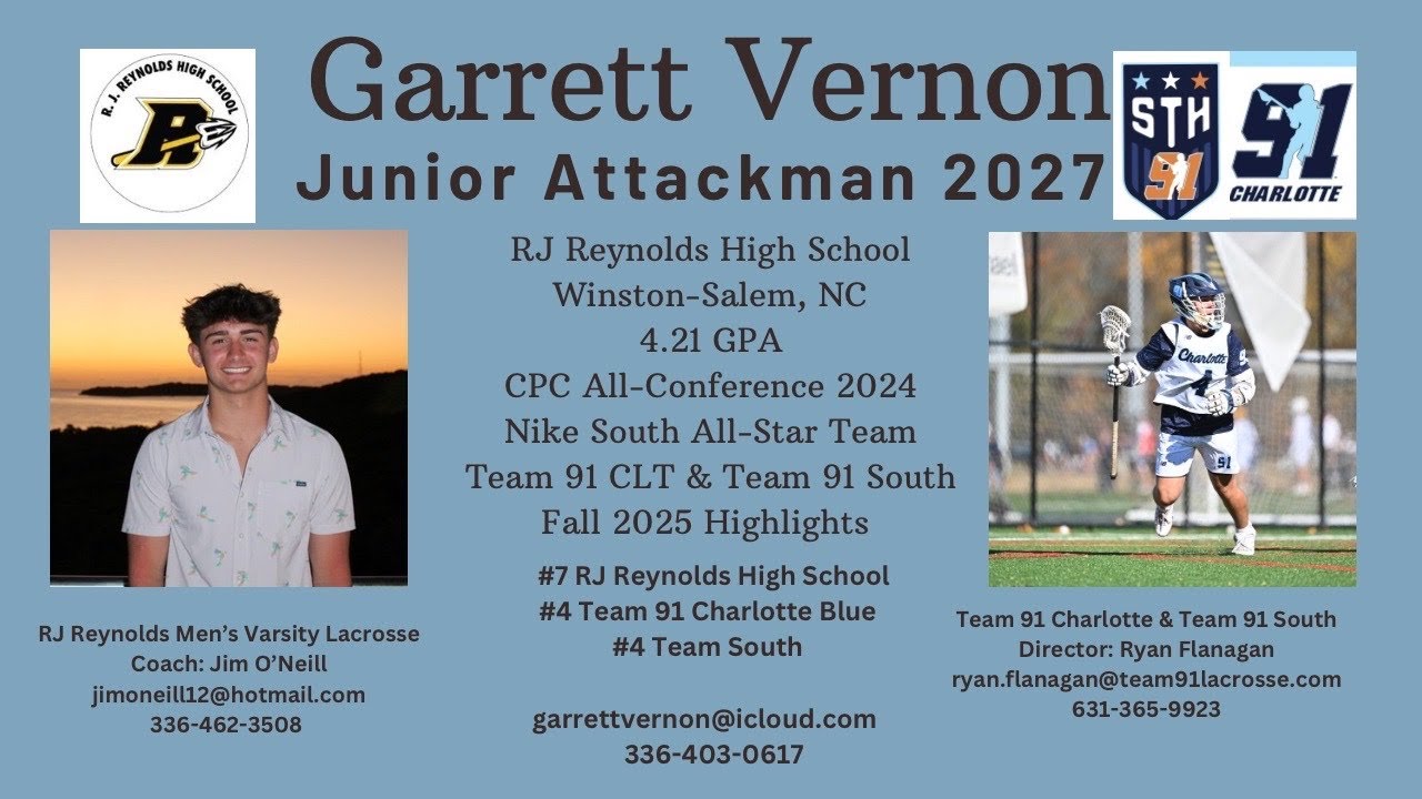 2027 Attack, Garrett Vernon, Fall 2025, Team 91 South, Team 91 Charlotte Blue, RJ Reynolds HS