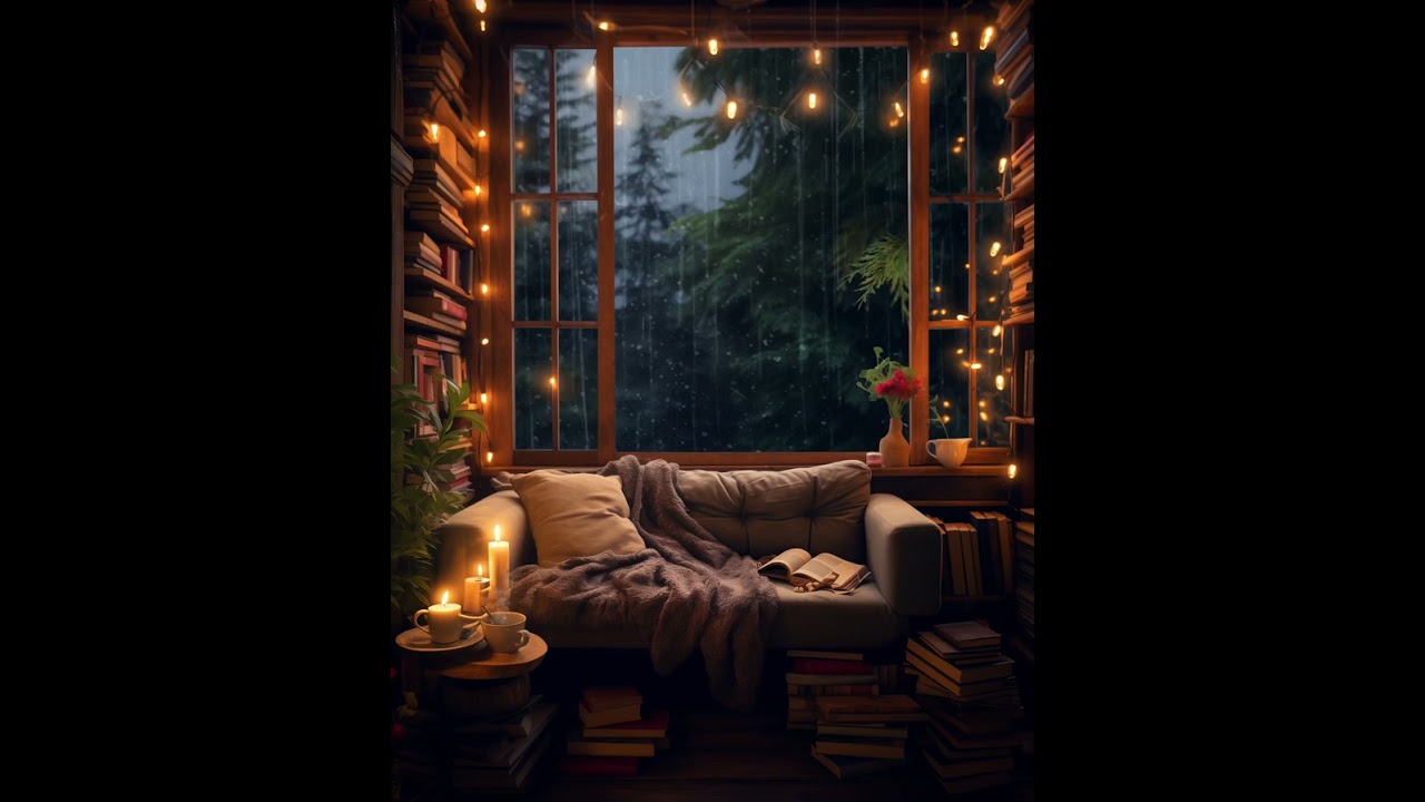 Lluvia Moderada en Cabaña Acogedora | Luces Cálidas y Fogata Relajante | 1 Hora