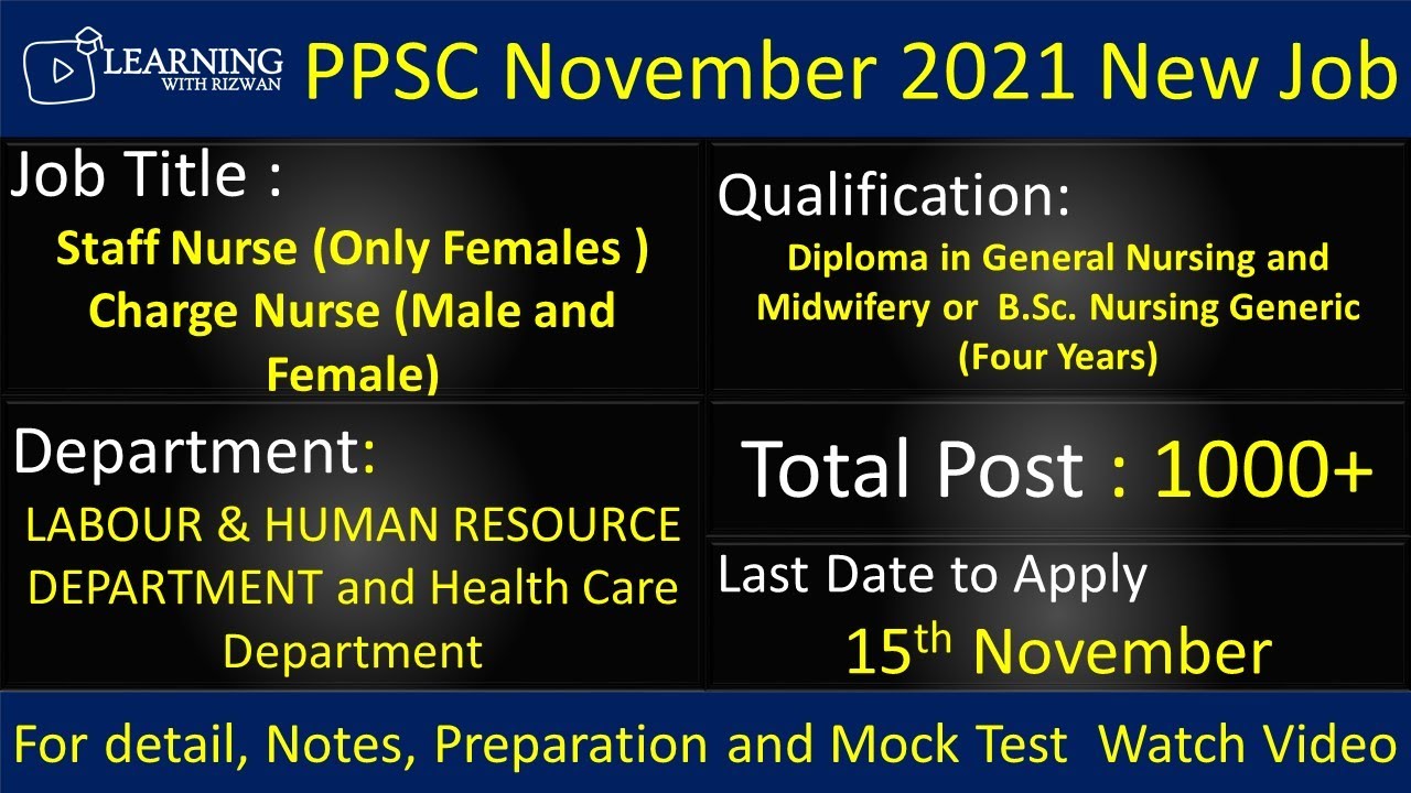 Charge Nurse and Staff Nurse PPSC Job 2021