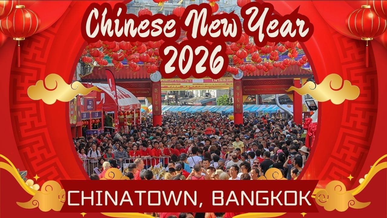Sunset walk in Chinatown during Chinese New Year in Bangkok