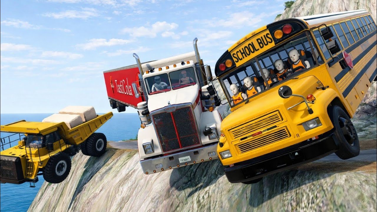 BeamNG.drive | 😨l Bus on Dangerous Cliff Roads | 🔥 Extreme Crash Test |#93
