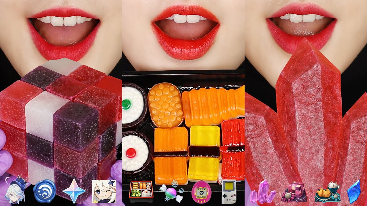11MINUTES EMOJI EATING ASMR FOR SLEEP, GENSHIN FOOD ASMR, WAX CANDY HONEY JELLY ASMR 💙