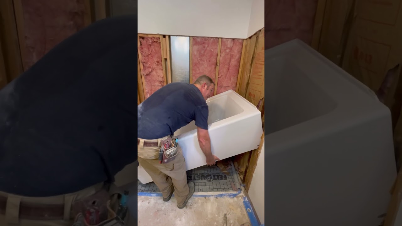 Fitting a New Bathtub into Place 😡  #diy #plumbing #homeimprovement