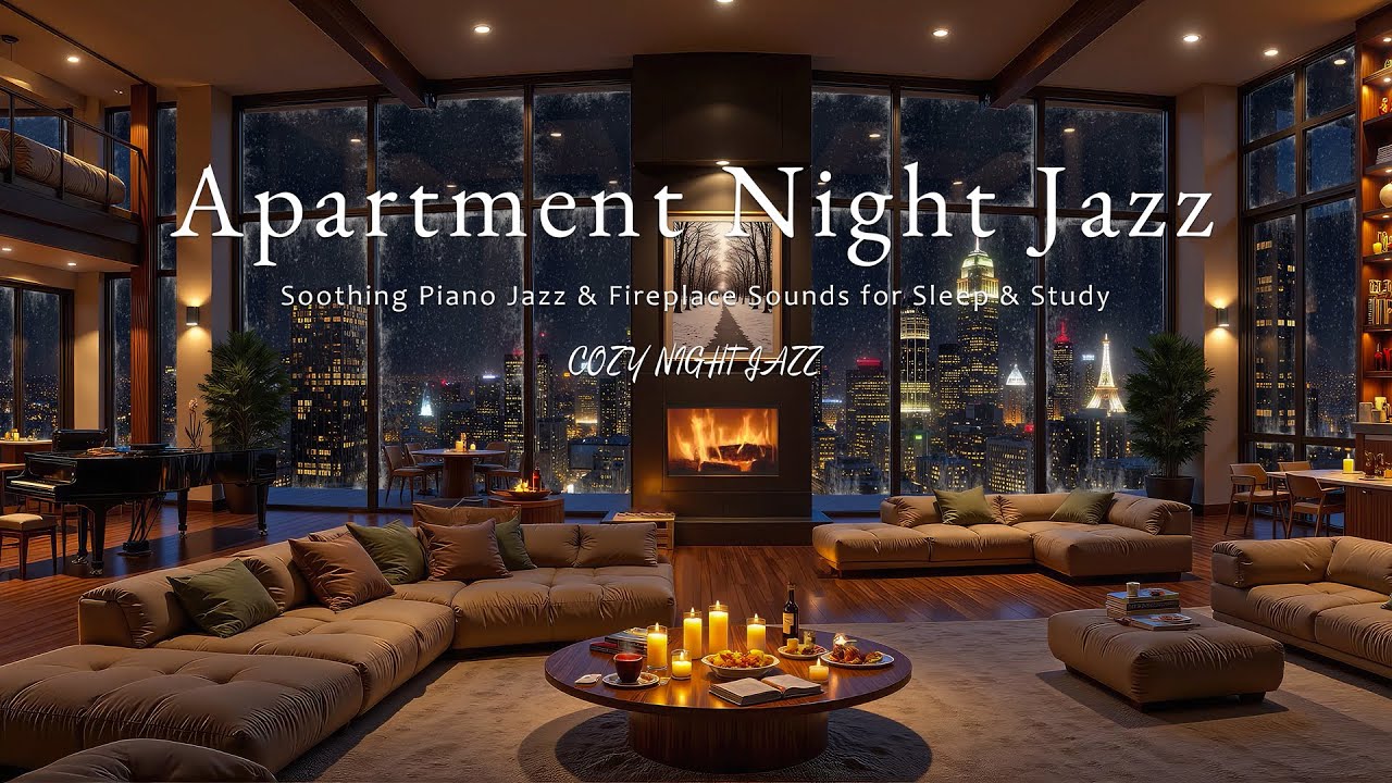 Cozy Winter Night in a Luxury Apartment ❄️ Soothing Piano Jazz & Fireplace Sounds for Sleep & Study