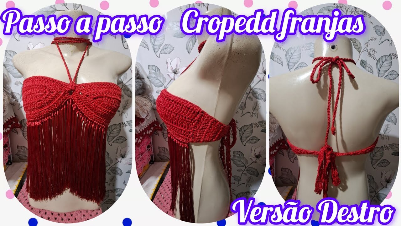 🧶passo a passo top franjas em croch&ecirc; /carnaval🎊vers&atilde;o destro #carnaval #top #croche #passoapasso 