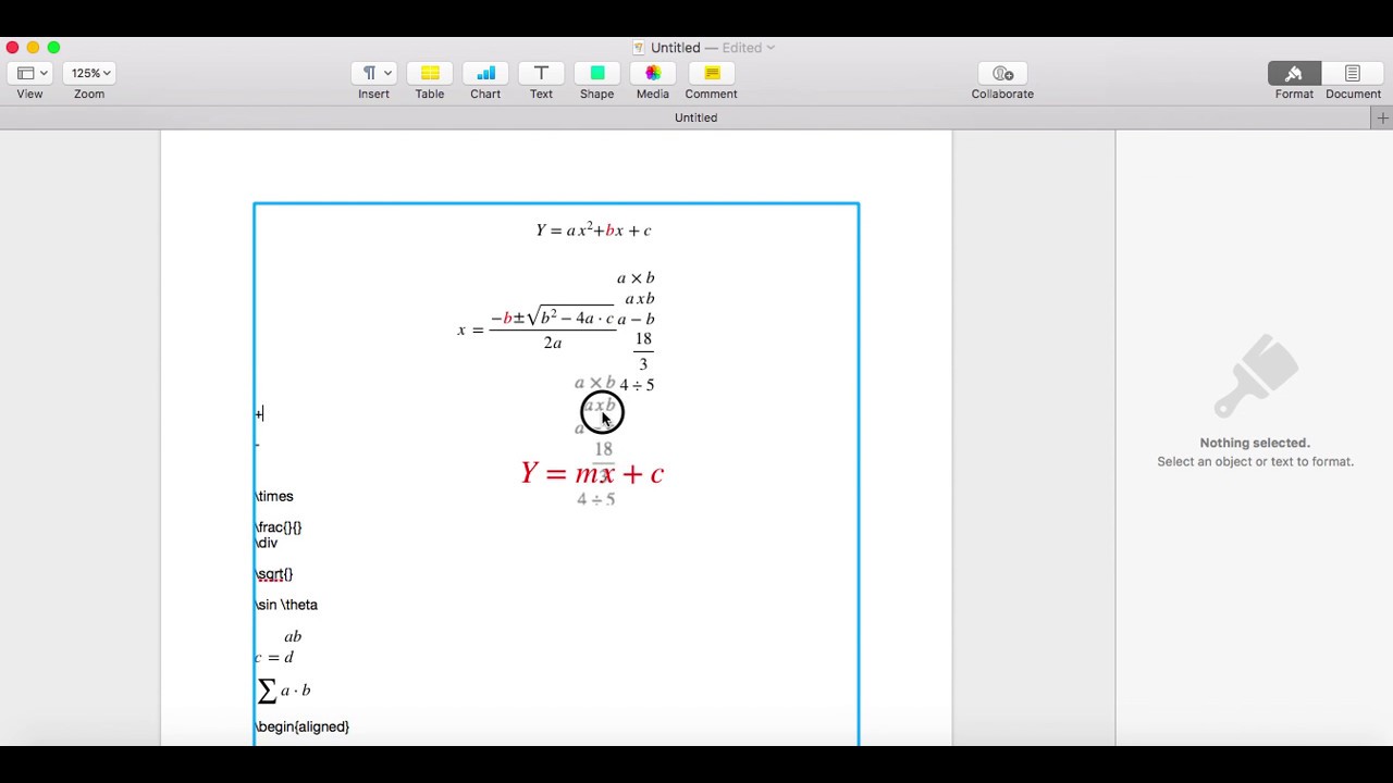 Insert Equation in Pages 2017