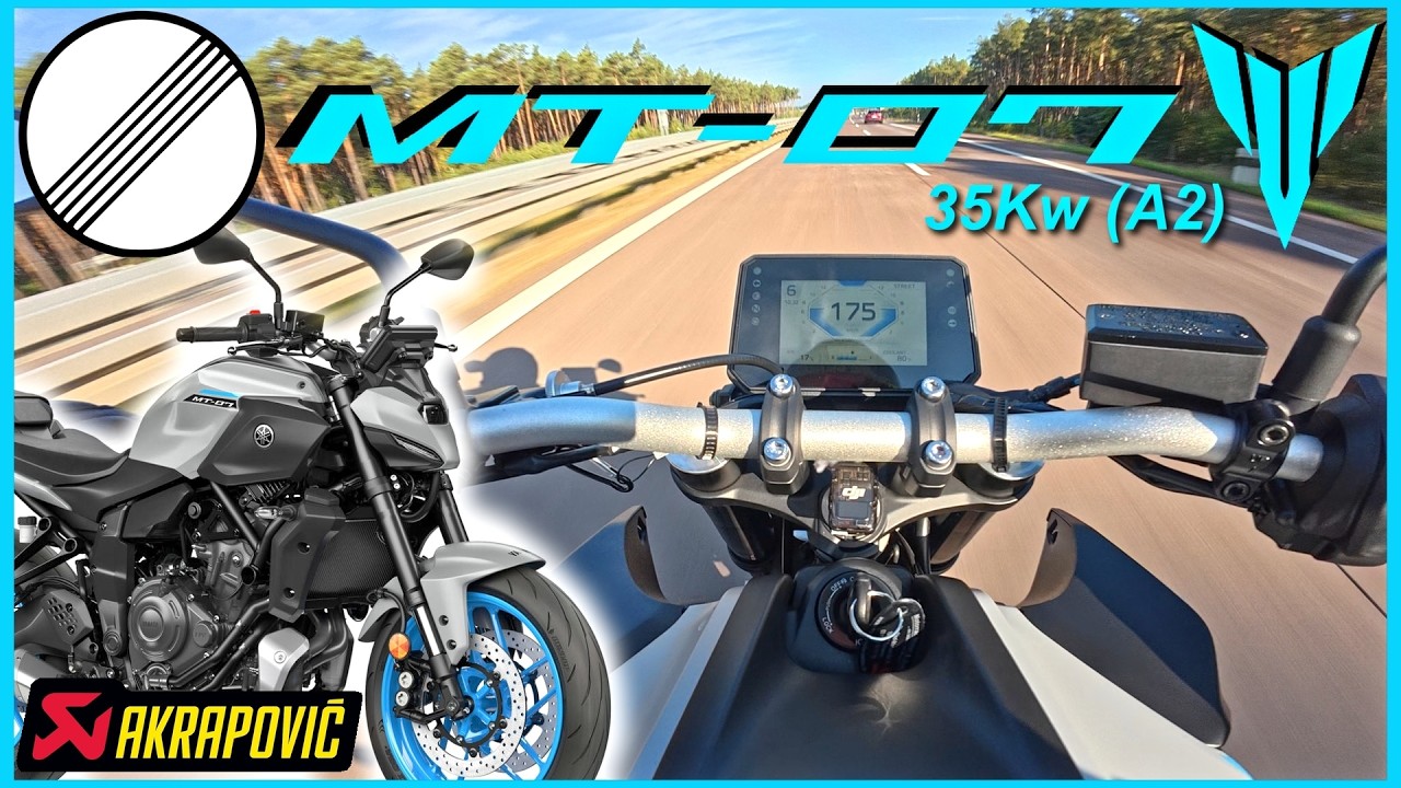 Yamaha MT-07 ll  AKRAPOVIC Exhaust ll Autobahn Top Speed Test - A2 35Kw restricted