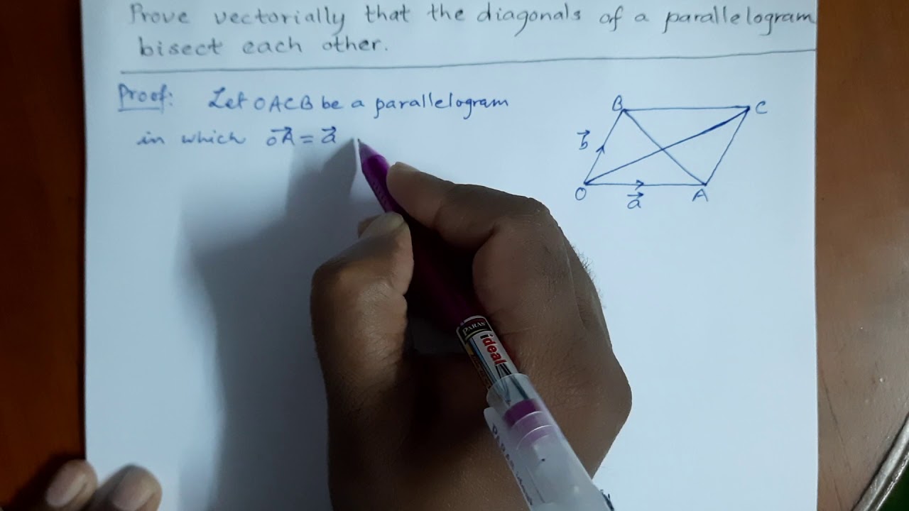 How to prove vectorially : diagonals of parallelogram bisect each other/ Class 10/ Experience Maths