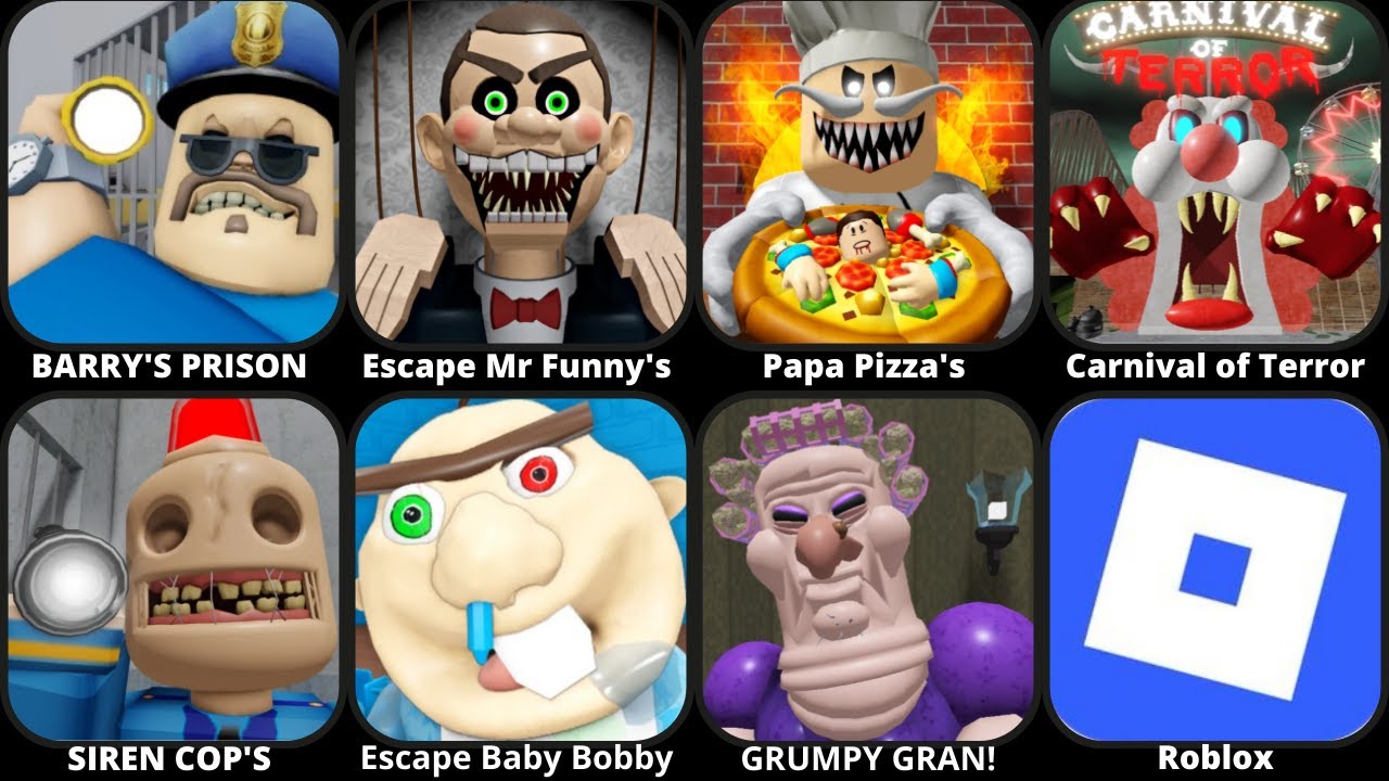 ESCAPE BARRY'S PRISON RUN! (OBBY),Escape Mr Funny's ToyShop! (SCARY OBBY),Escape Papa Pizza's
