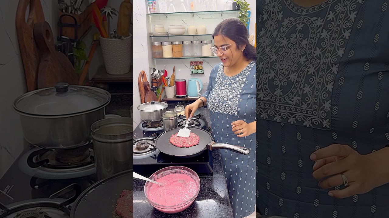 Pink coloured oats chilla