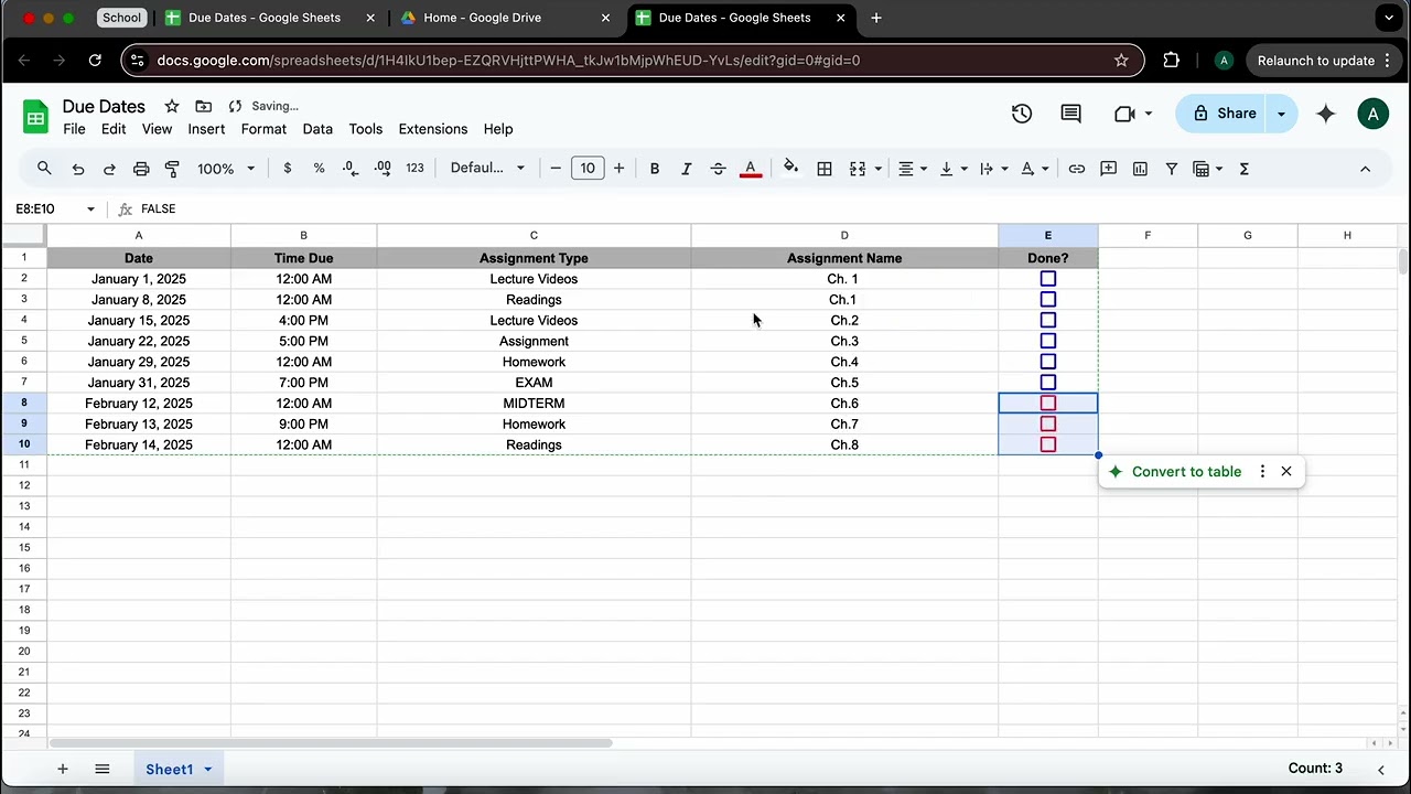 How to Make a Homework Spreadsheet