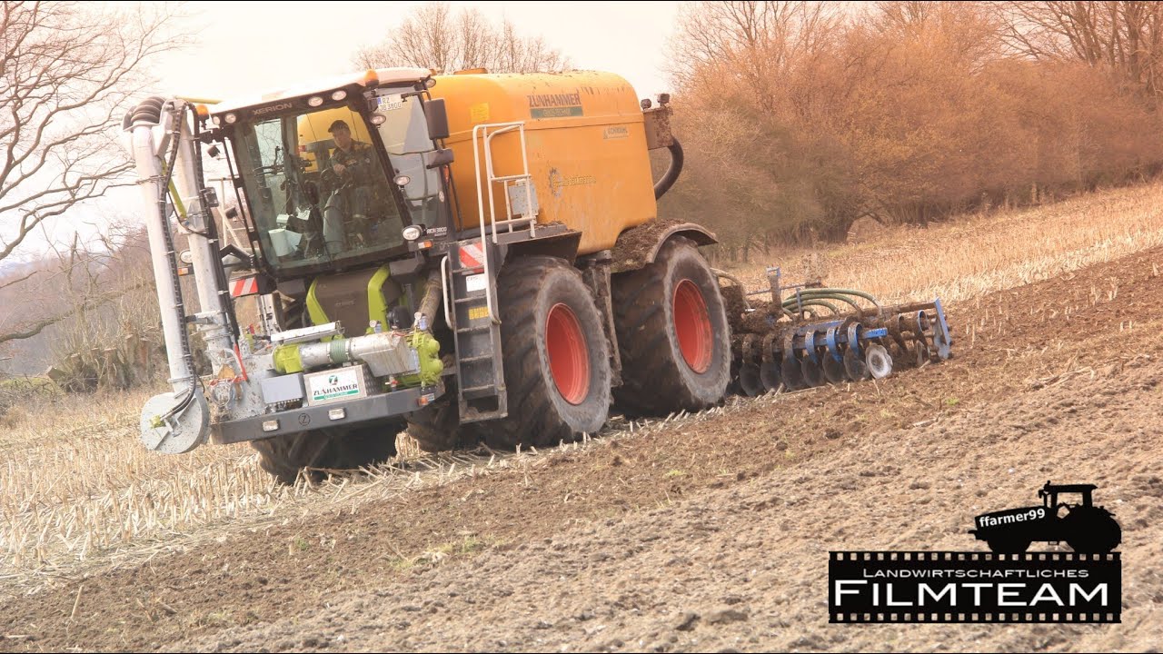 Claas Xerion 3800 Saddle Trac / Zunhammer Gülletechnik mit Lemken Heliodor Kurzscheibenegge