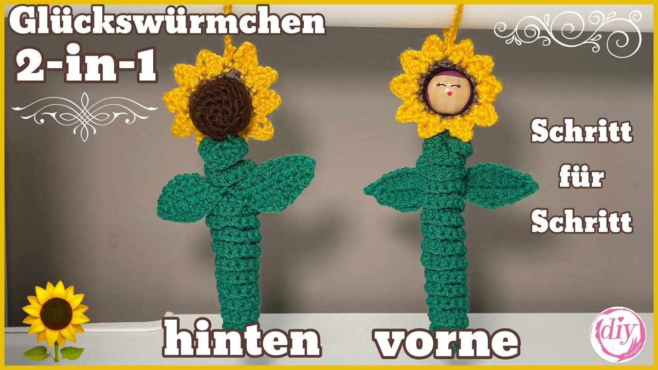 2-in-1 🌻 Sonnenblumen Glückswürmchen | Schritt für Schritt | Sorgenwürmchen häkeln | Tutorial | DIY