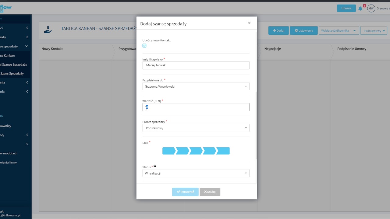 Jak dodać Szansę Sprzedaży w Inflow CRM