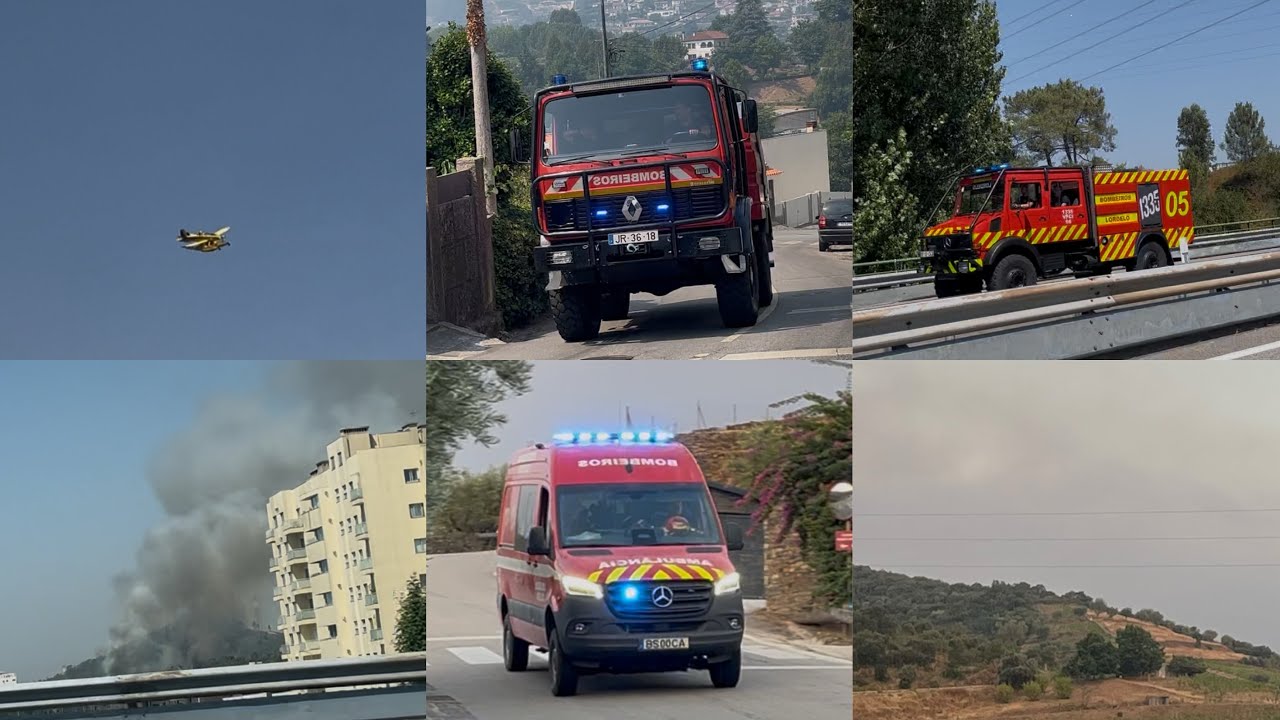 (Portugal)(bosbranden)(blusvliegtuig) verschillende bosbranden in noord Portugal brandweer met spoed