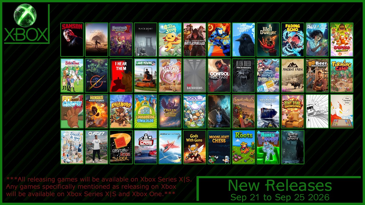 Новые игры для XBOX с 21 по 25 сентября 2026 года