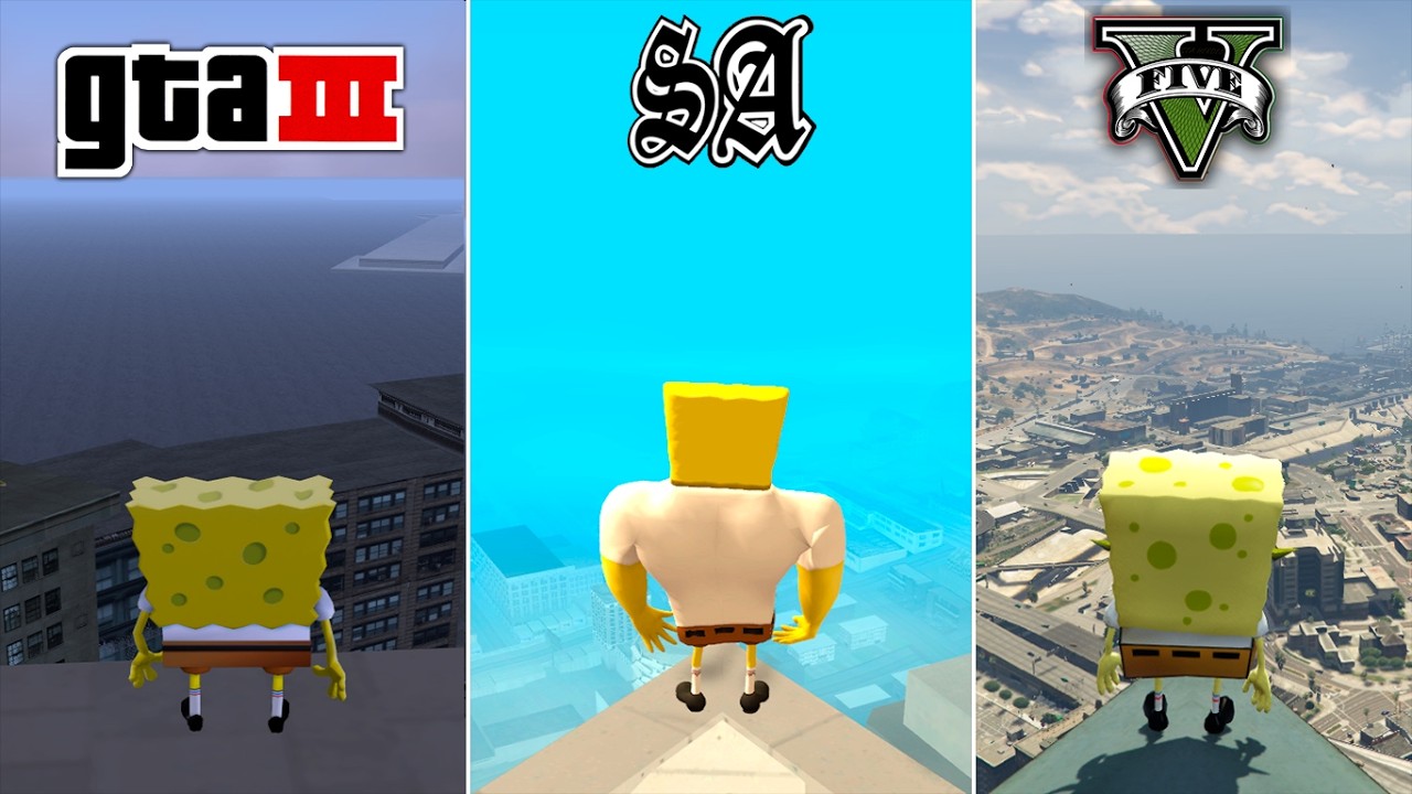 SpongeBob Jumping from the highest points in GTA Games