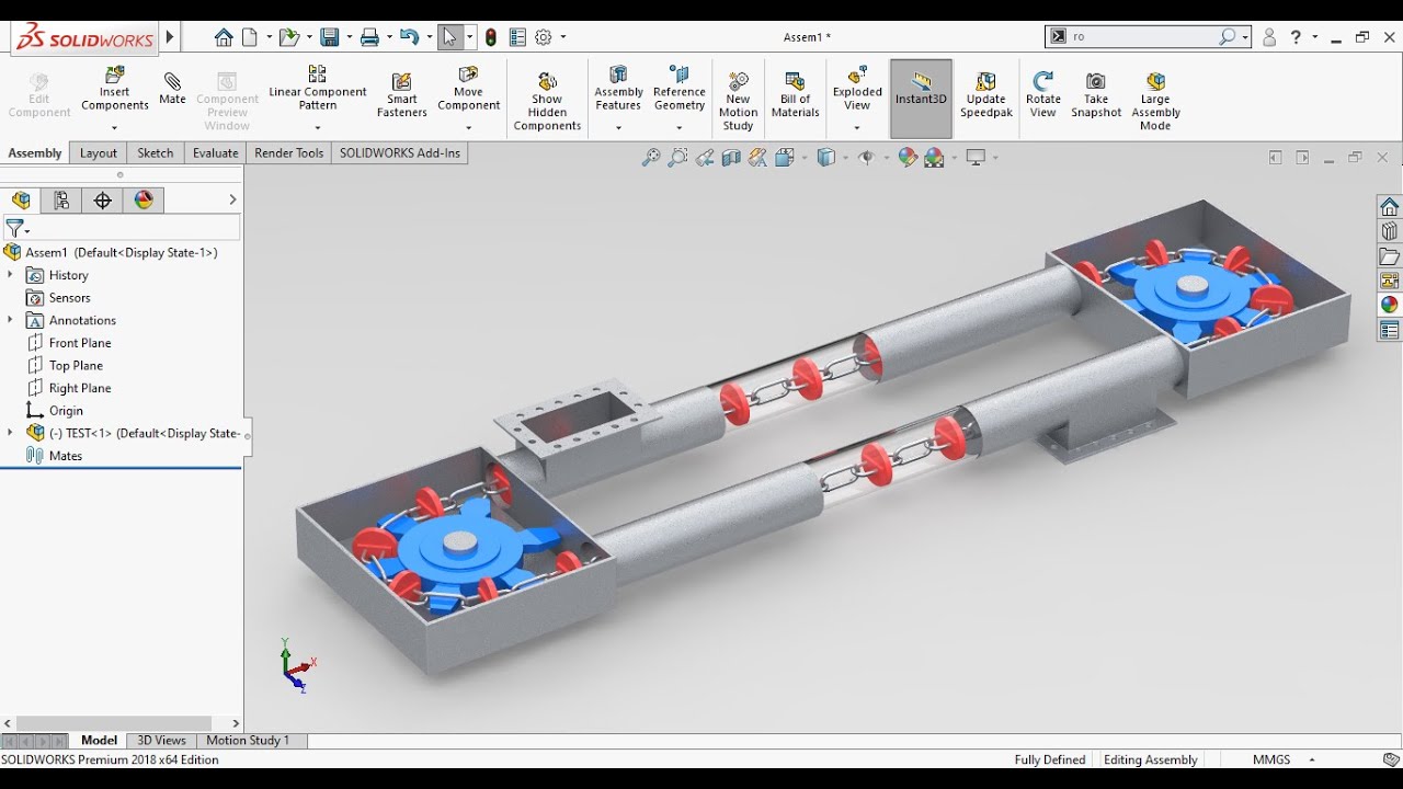 Tubular Drag Chain Conveyor Design Assembly Motion Study in Solidworks