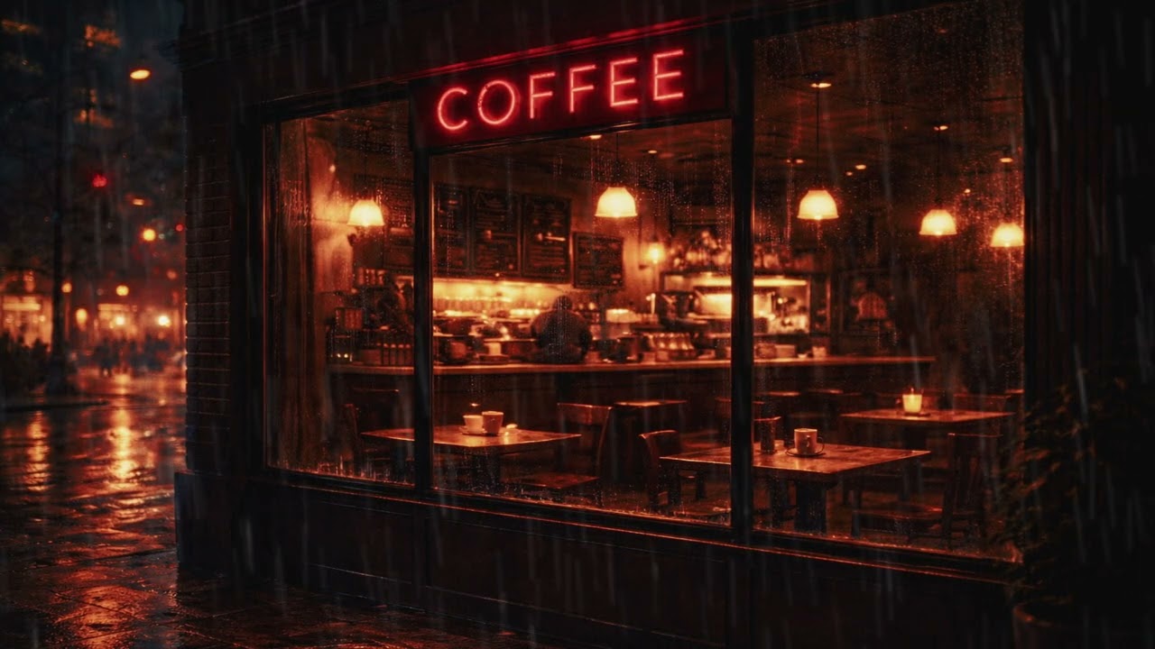 Late Night Study Music | Calm Coffee Shop Ambience with Rain
