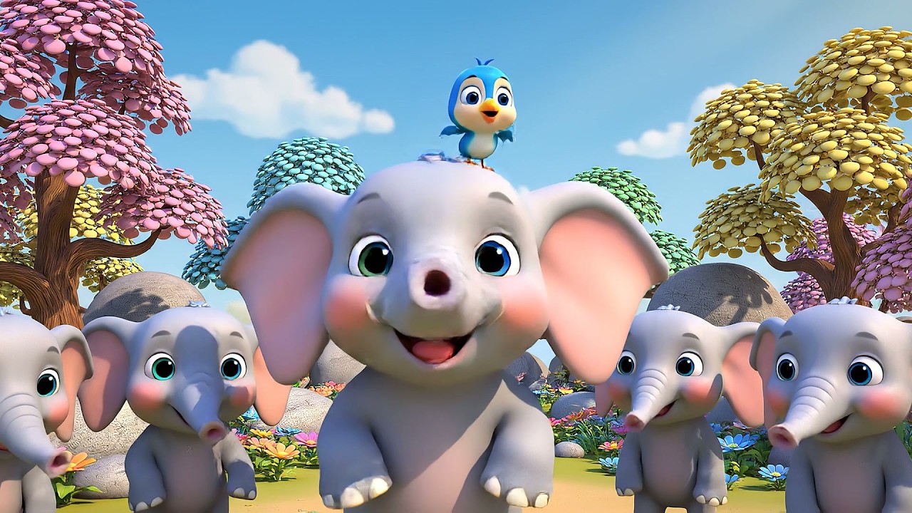 Cinco Pequeños Elefantes Bebés Hacen Trompeta | Canciones de Animales y Rimas Infantiles