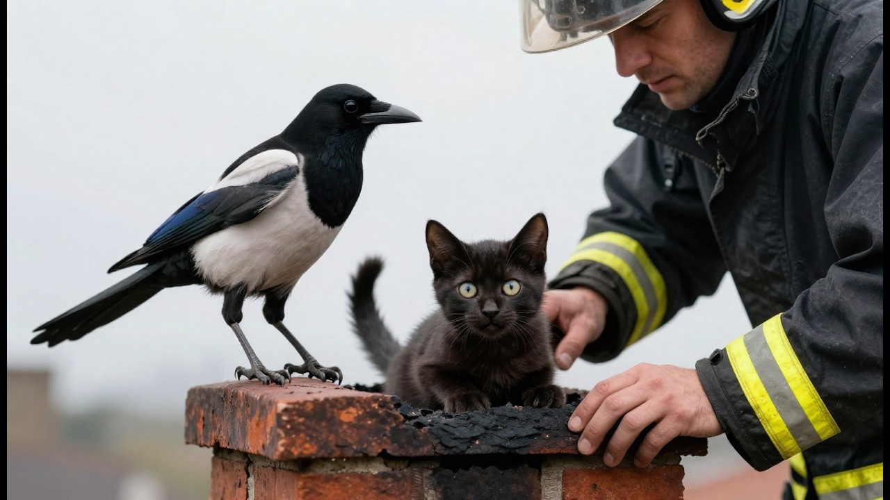 Magpie Asks People for Help & Kindness Rescuing a Frightened Kitten Inside a Chimney Flue
