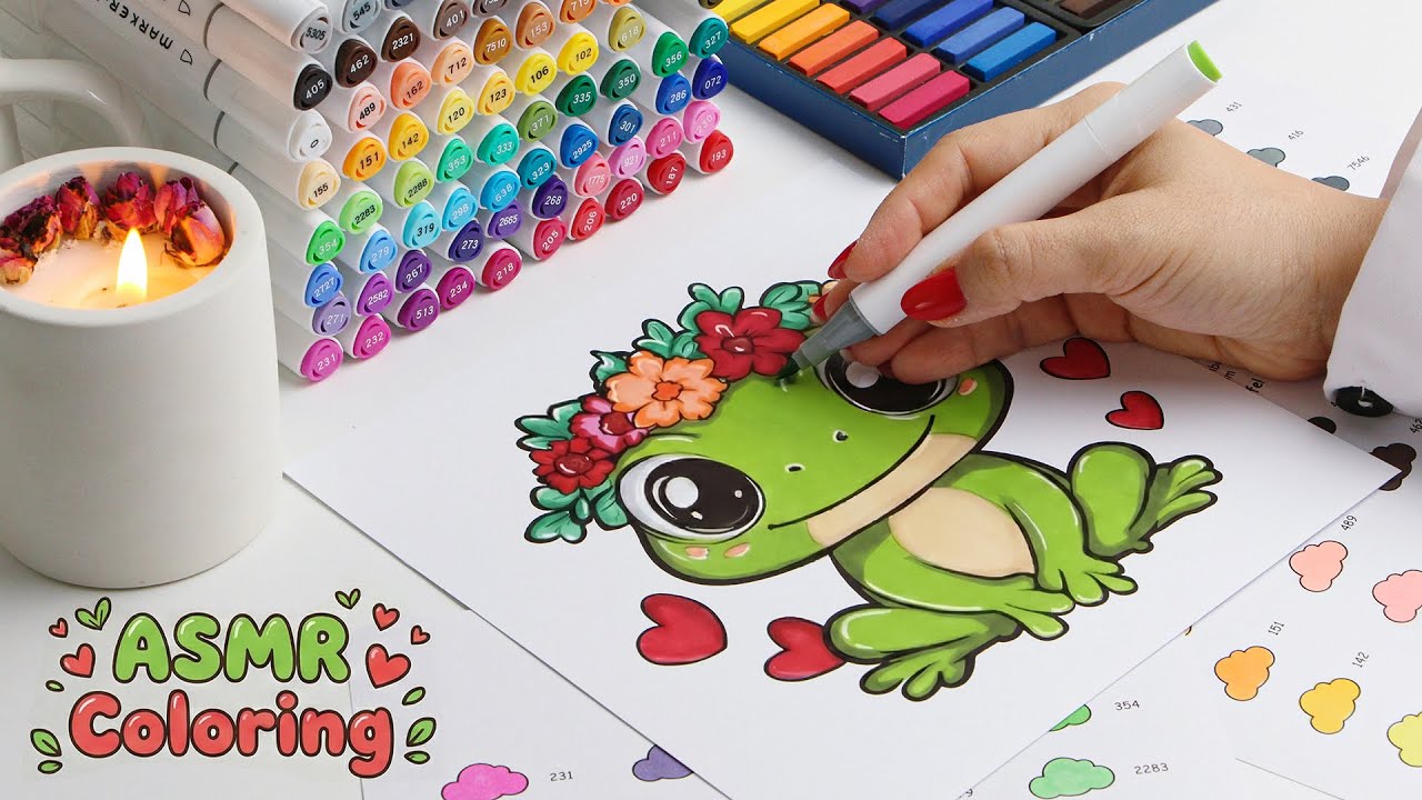 ASMR Coloring my Own Artwork | Cute Frog 🐸