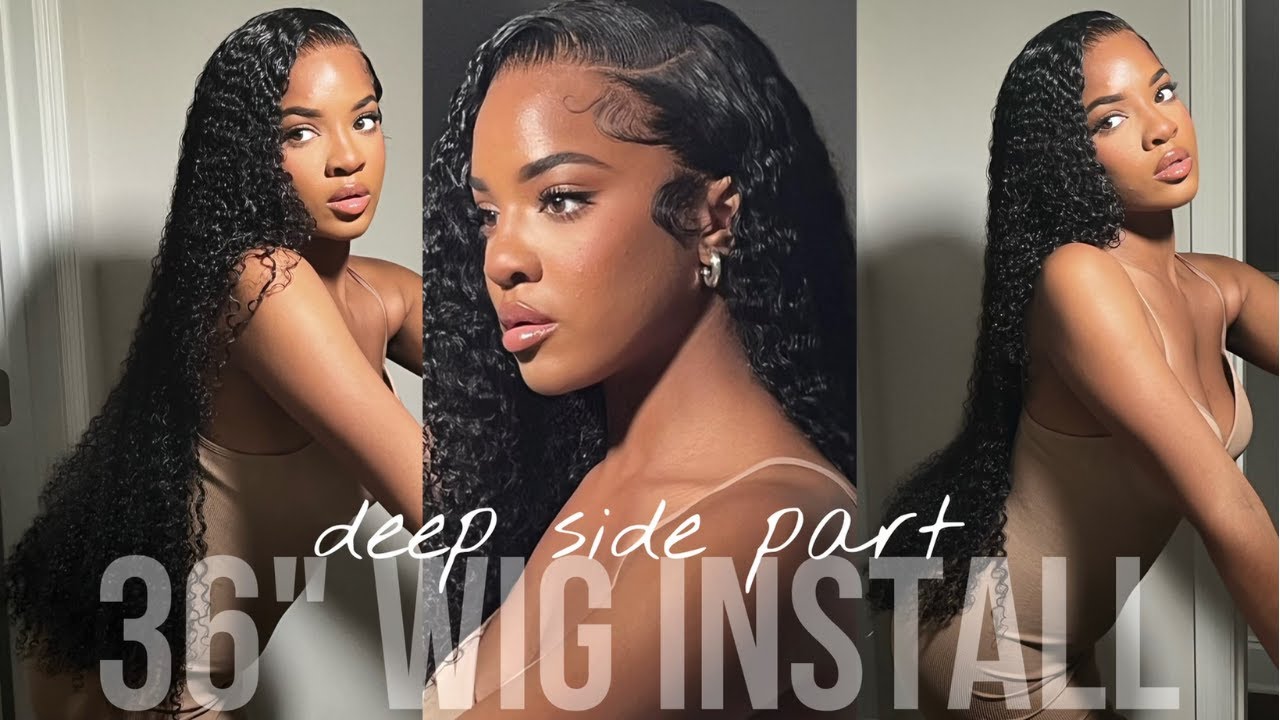 *VACATION READY* 32 INCH CURLY WIG INSTALL + WET LOOK💦 + DEEP SIDE PART 🤎 🏝| Asteria Hair