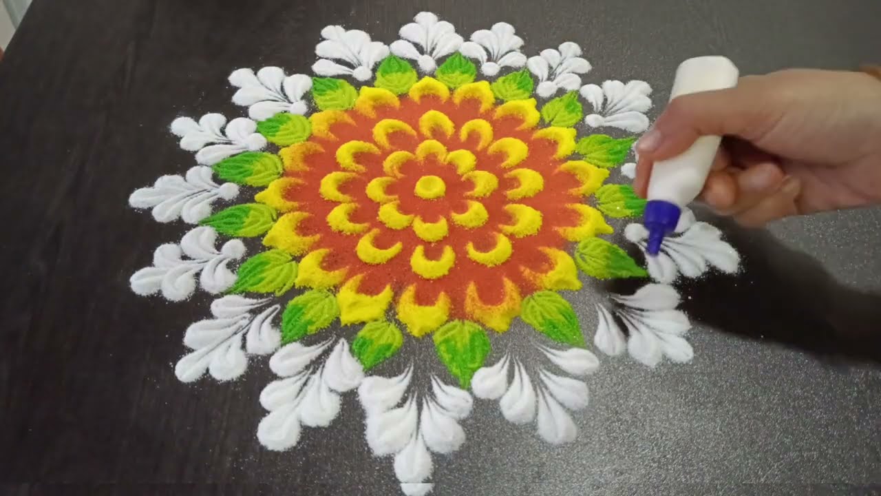 Simple & Colorful Circle Rangoli for Festivals | Step-by-Step Tutorial | New Flower Pattern 2026 |