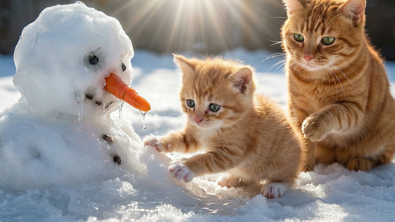 Snowman Melted… But Mama Cat Had A Plan!