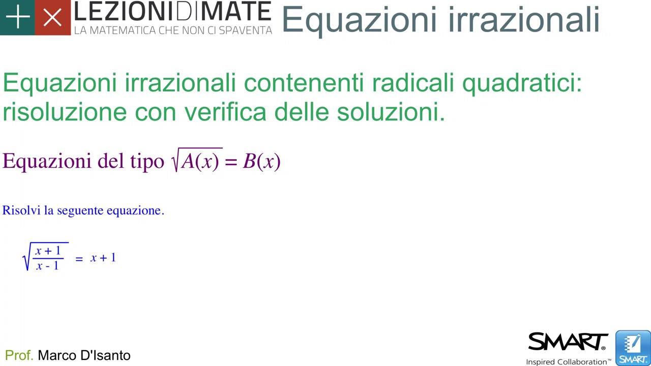 Secondo anno - Equazioni irrazionali contenenti radicali quadratici (1)