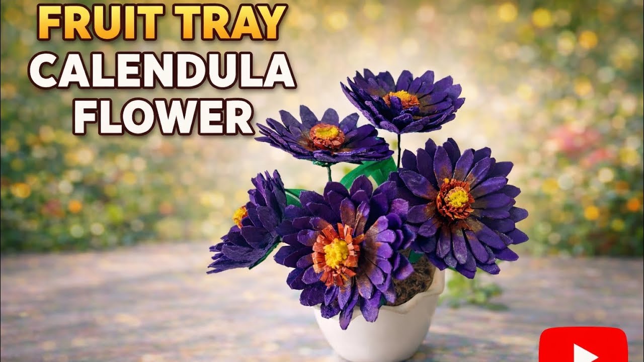 DIY Fruit tray Calendula flower 🌼 #bestoutofwaste#diy #homedecorideas#fypシ #aestheticcraft #flowers 