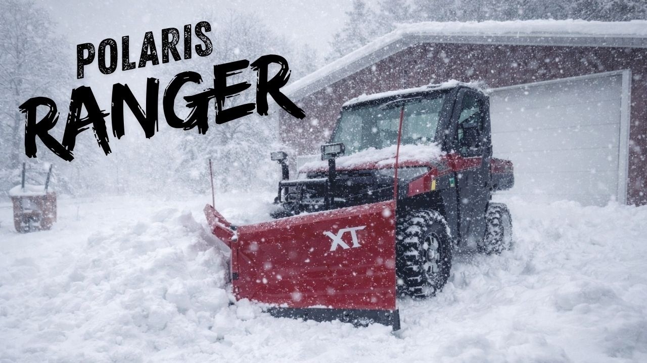 Polaris Ranger Snowplow | Unedited Full Video of me Plowing my driveway - BOSS Power V XT Snowplow