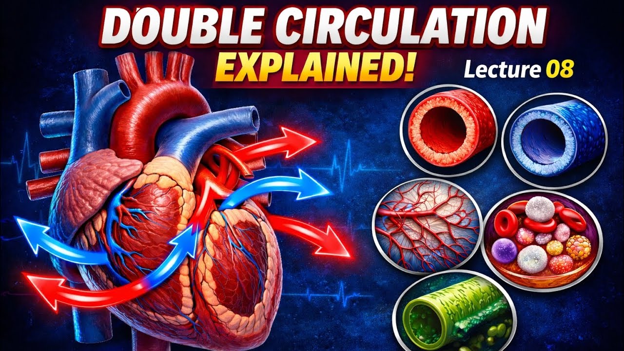 Human Heart Diagram & Double Circulation Explained | Blood Flow, Vessels, Lymph & Blood Composition 
