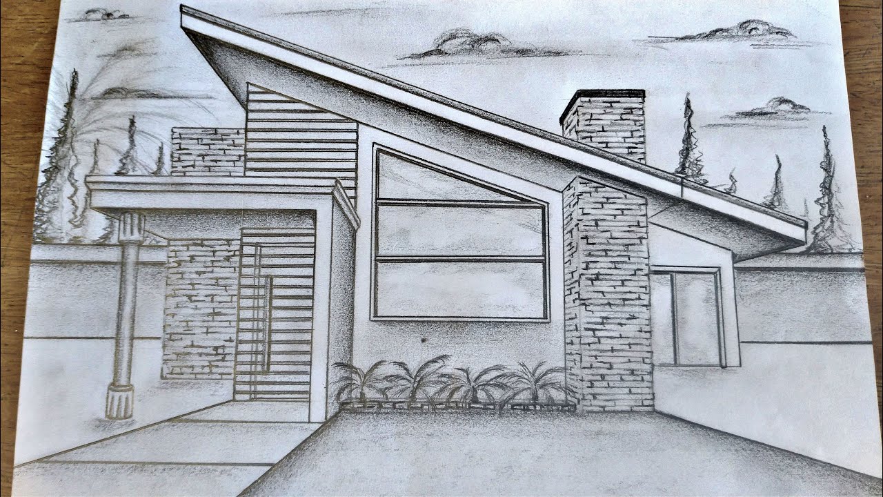 Como Desenhar esta Linda Casa com 01 Ponto de Fuga! Passo a Passo