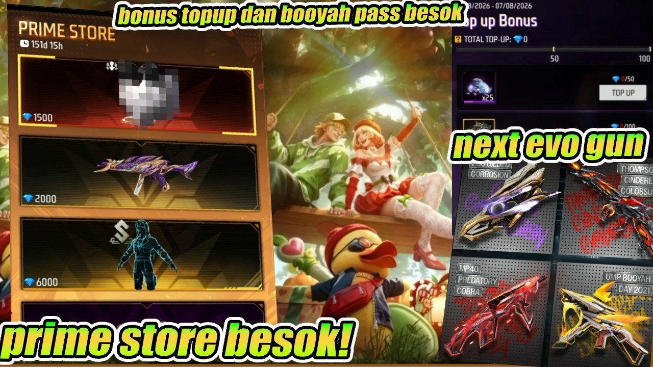 TOKO PRIME BESOK! ISI LENGKAP TOKO DIAMOND UNGU! BOOYAH PASS AGUSTUS DAN BONUS TOPUP BESOK!