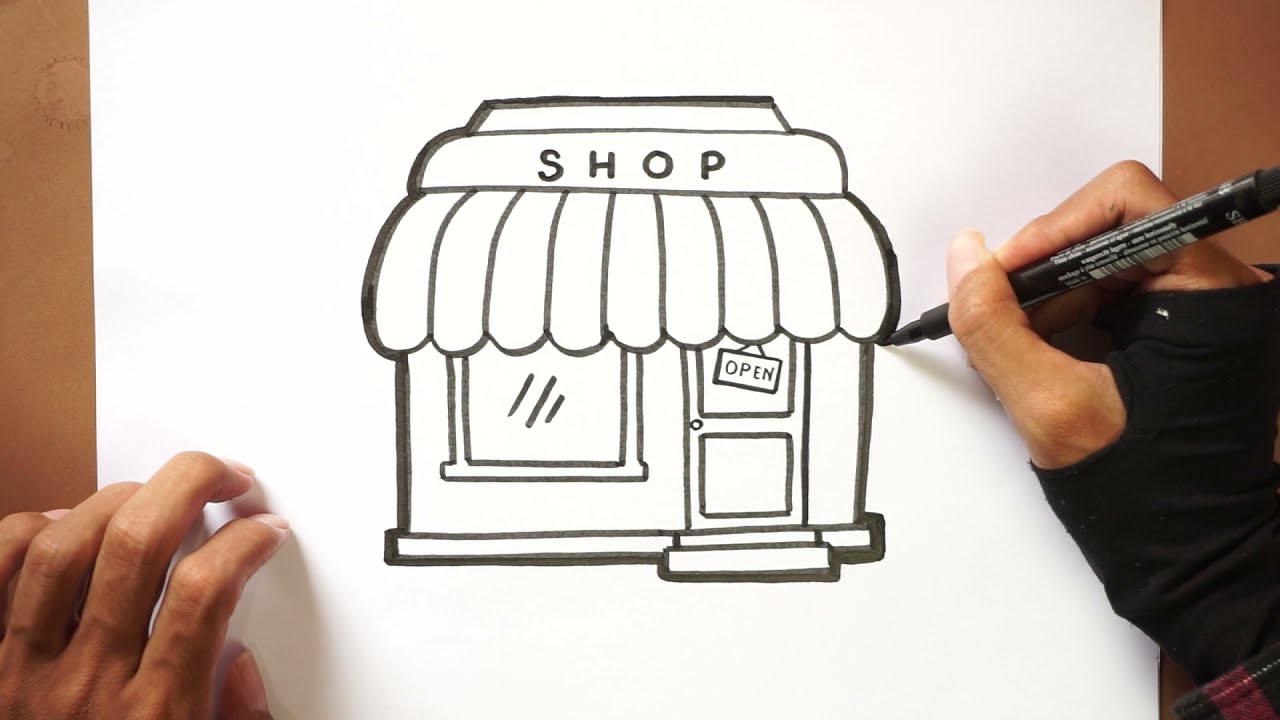 Cara Menggambar Toko dengan mudah. Drawing Shop
