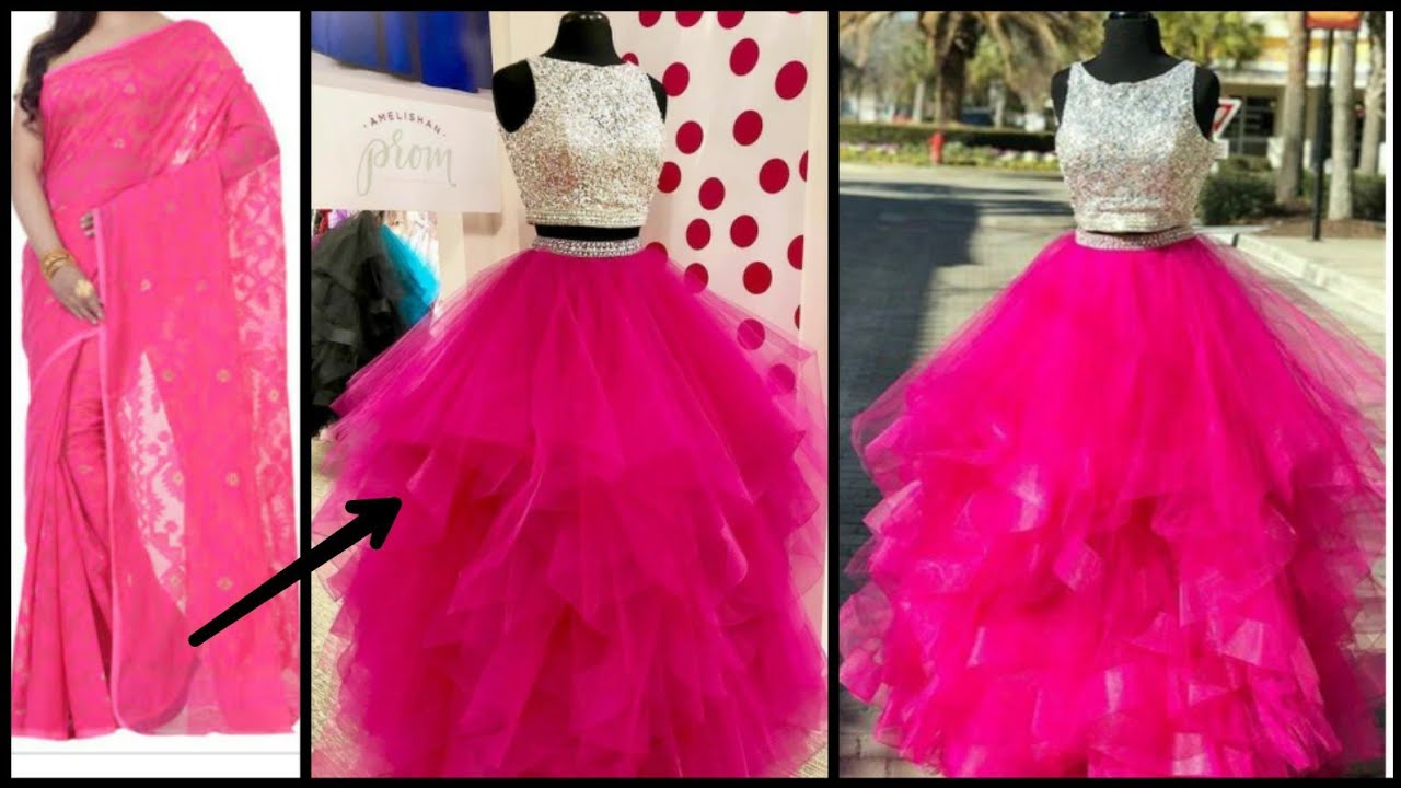 DIY: How to Make Frill lehenga/skirt in 10 minutes Reuse old Net Saree ~
