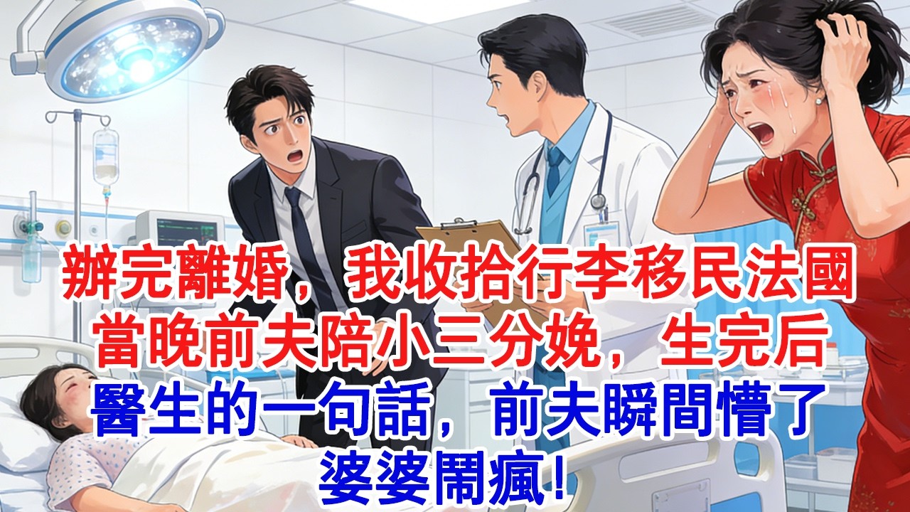 【情感故事】剛辦完離婚，我收拾行李移民法國。當晚前夫陪小三分娩，生完後，醫生的一句話，前夫瞬間懵了，婆婆鬧瘋！#小說 #愛情 #故事