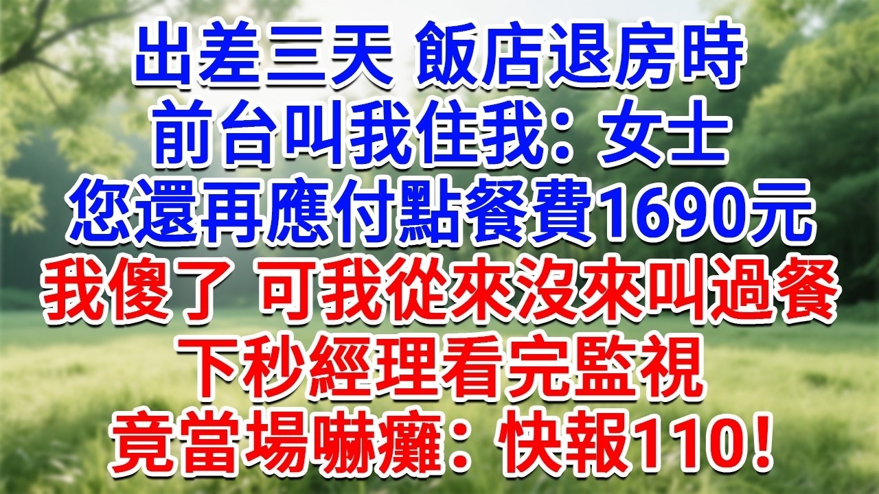 出差三天飯店退房時，前台叫我住我：女士，您還再應付點餐費1690元，我傻了可我從來沒來叫過餐，下秒經理看完監視，竟當場嚇癱：快報110！#為人處世#生活經驗#情感故事#故事#小說#戀愛#情感#婚姻