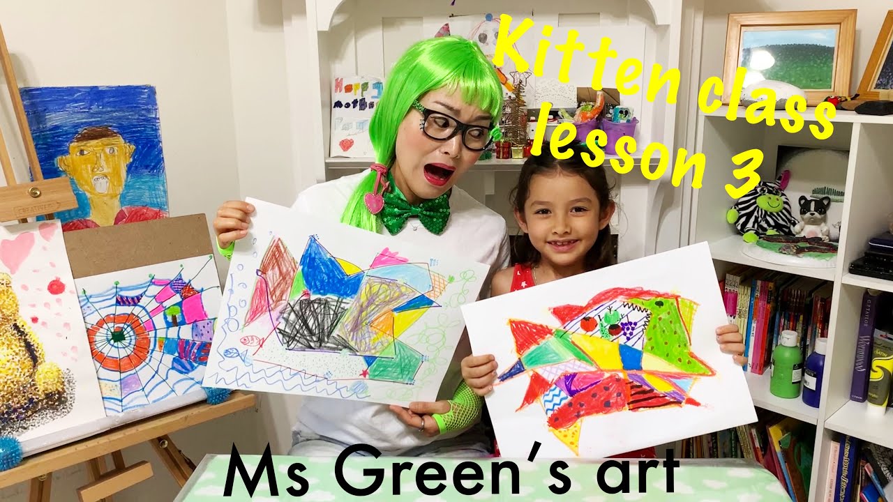 Ms Green💚 Online art class for Kids | Free online art class for kids | 😻Kitten class 3