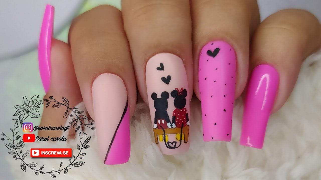 unhas decoradas - dia dos namorados | Mickey e Minnie
