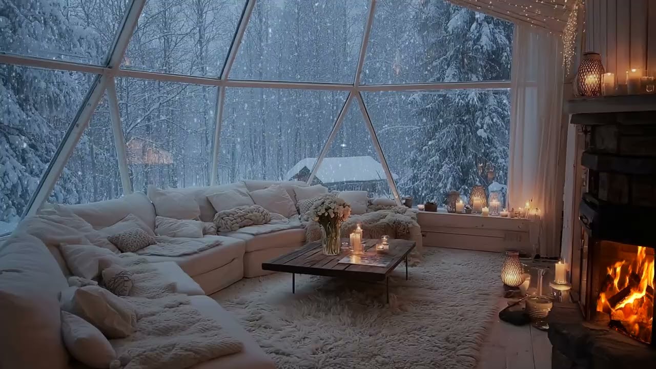 Snowy Night Focus Session ❄️ Cozy Fireplace Pops and Lounge Piano for Deep Concentration