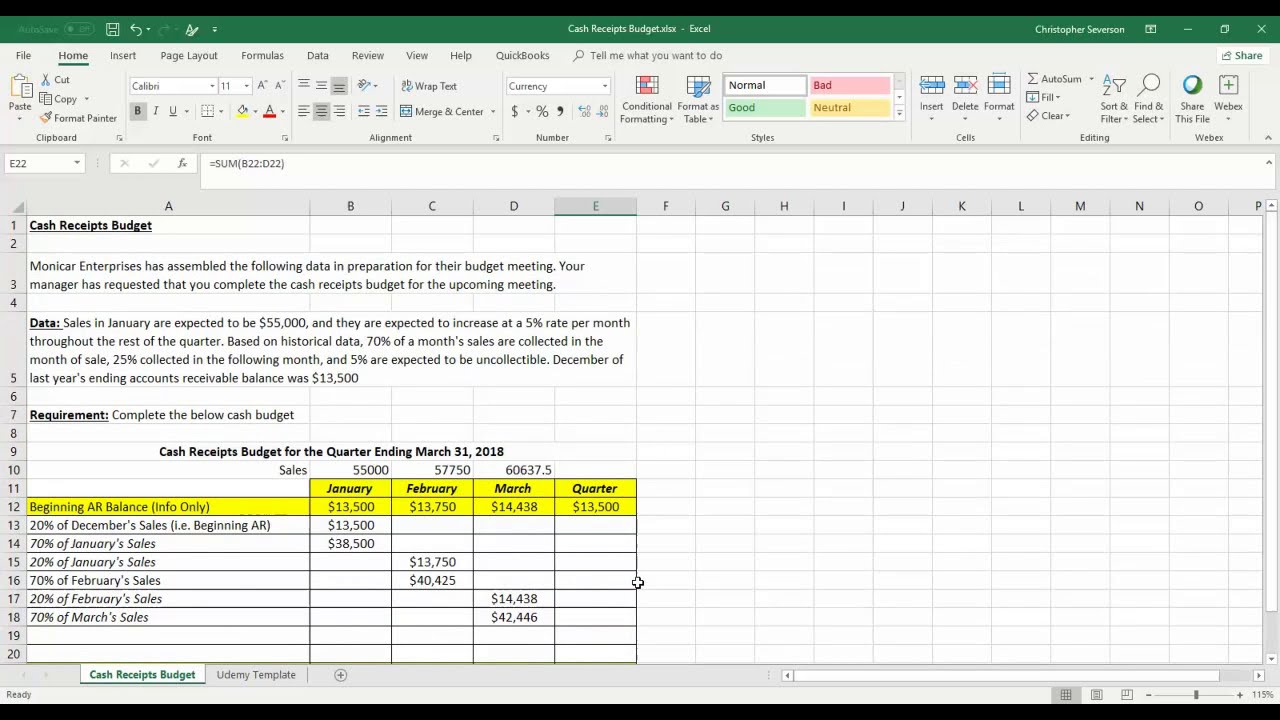 Managerial Accounting - Practice Exercise for Cash Receipts Budget-Severson