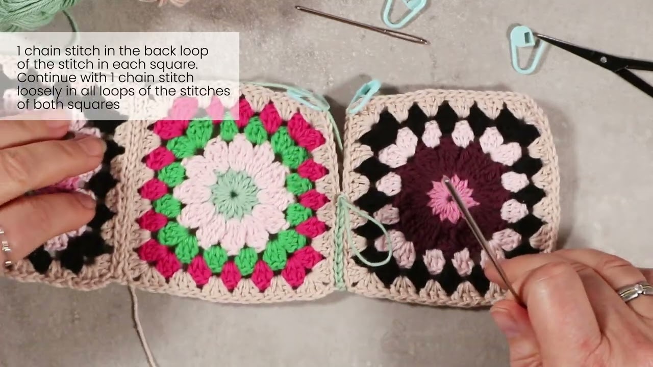 How to join granny squares with a flat slip stitch seam