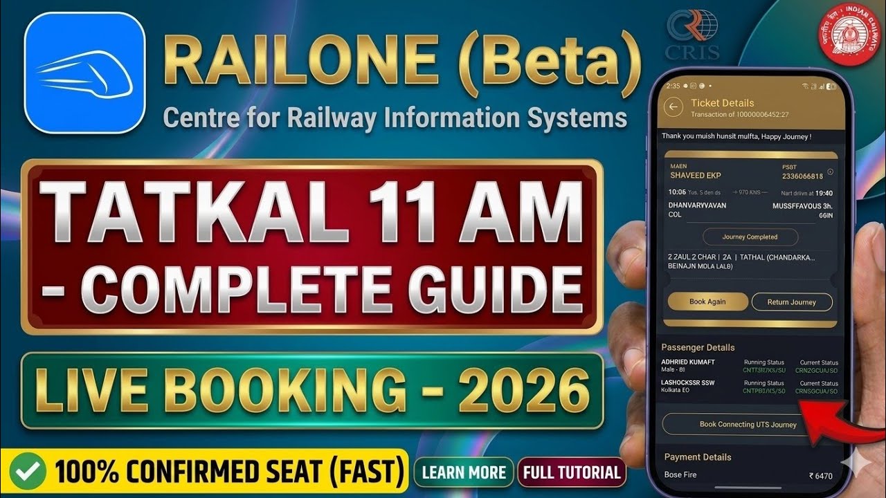 RailOne (Beta) App Se Tatkal Ticket Kaise Book Kare 2026 🚄 Live Confirm Tatkal Booking | #tatkal 