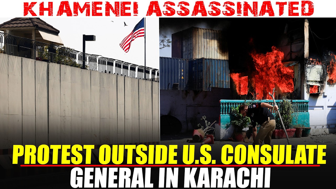 Protest outside US Consulate General in Karachi after Khamenei killed in US-Israel strikes on Iran
