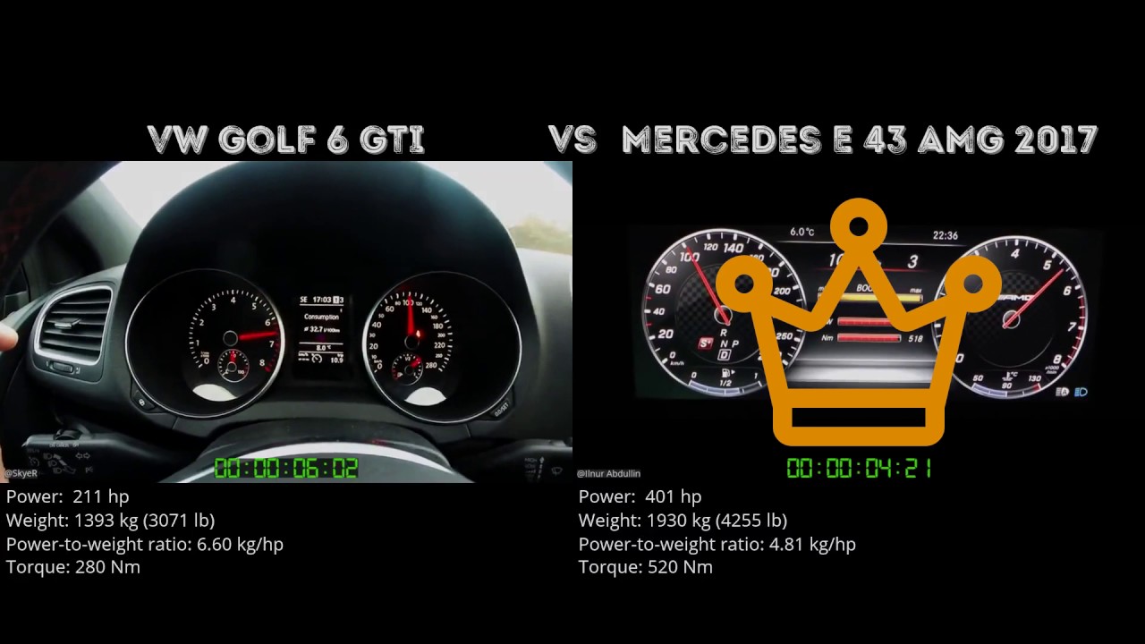 VW Golf 6 GTI vs Mercedes E 43 AMG 2017 // 0-100 km/h