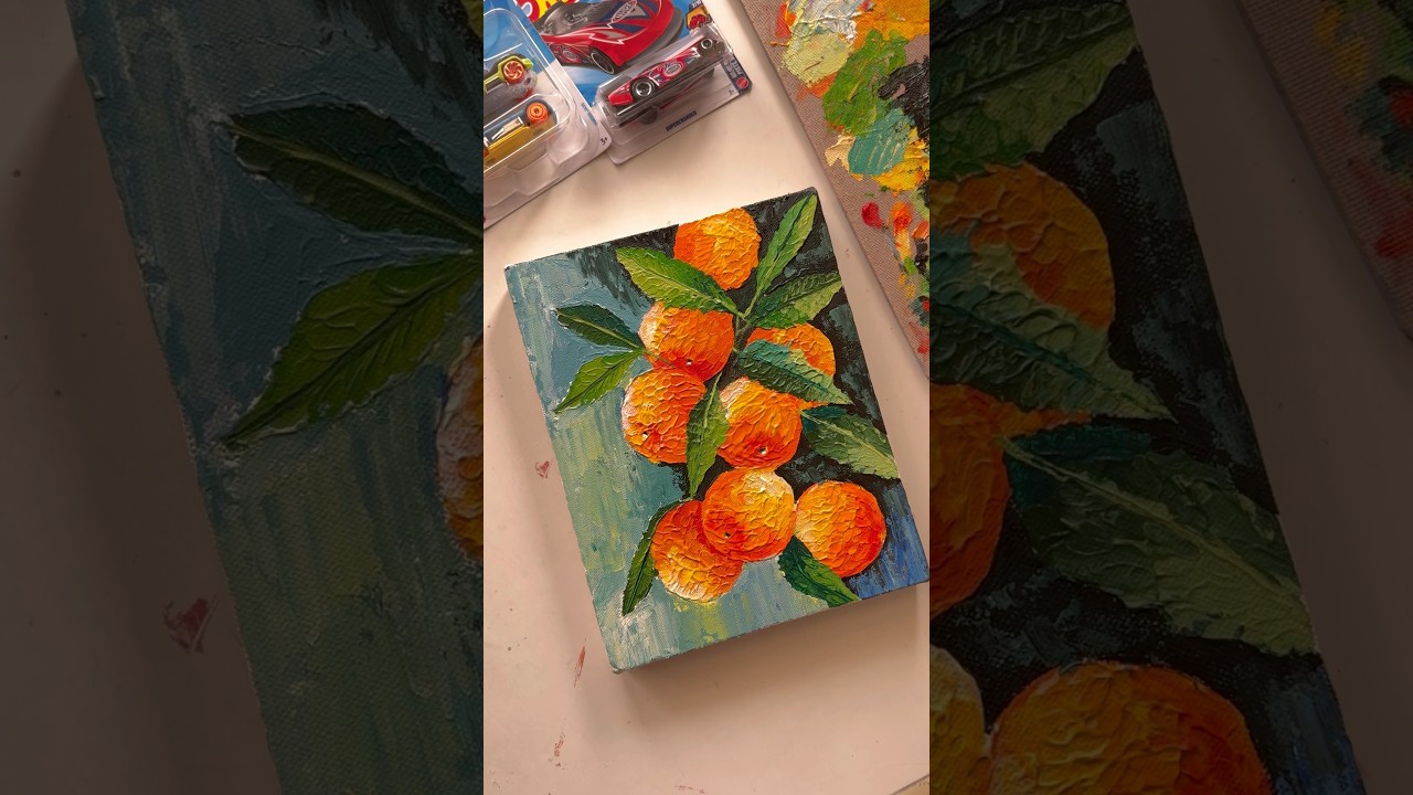 Рисуем вместе 🍊 #youtubeshorts #art #gouachepainting #floraart #acrylicscenery
