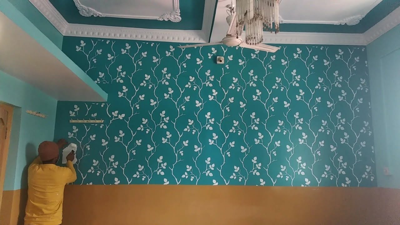 Asian paint royale play wall fashion grapevine stencil, azad interior wall designs