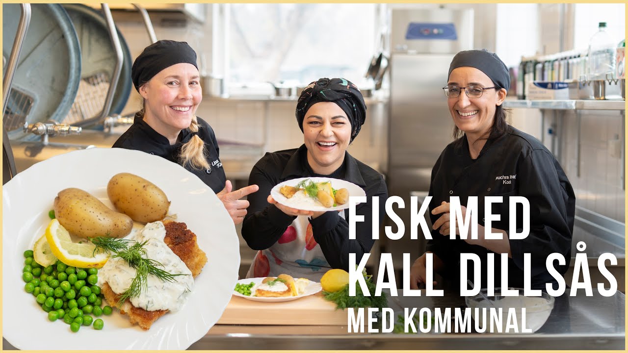 Panerar fisk i ett skolkök tillsammans med Kommunal